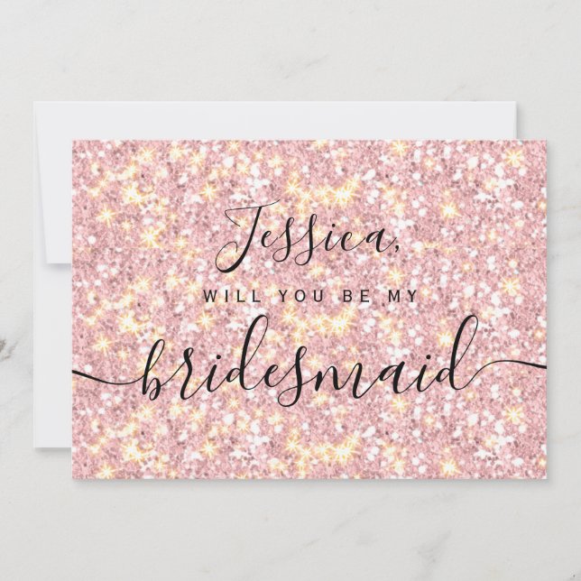 Invitación Elegante Purpurina estética simple mi dama de hono (Anverso)