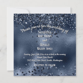 Invitación Elegante Purpurina Faux Dark Blue y Boda de Reliev