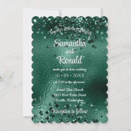 Invitación Elegante Purpurina Faux Green y Boda de Relieve me