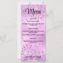 Elegante Purpurina Faux Lilac y menú Boda Relieve 