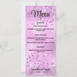 Invitación Elegante Purpurina Faux Lilac y menú Boda Relieve 