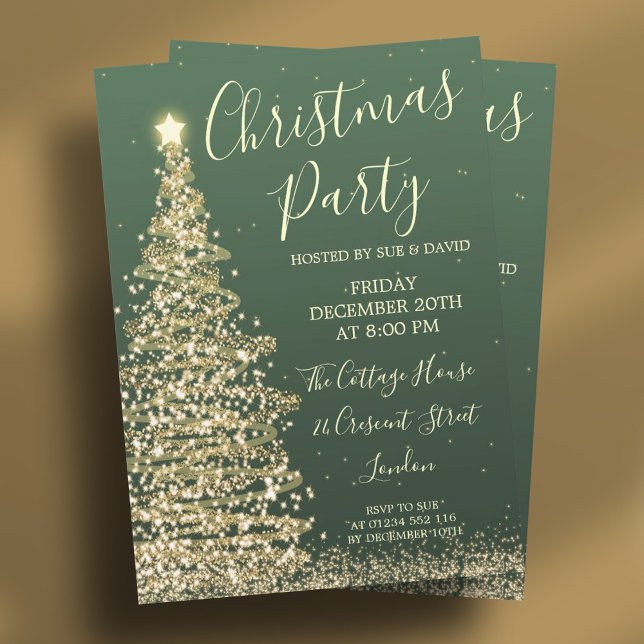 Invitación Elegante Purpurina Fiesta de Navidades verdes del  (Elegant Glitter Tree Green Christmas Party Invitation)