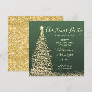Invitación Elegante Purpurina Fiesta de Navidades verdes del