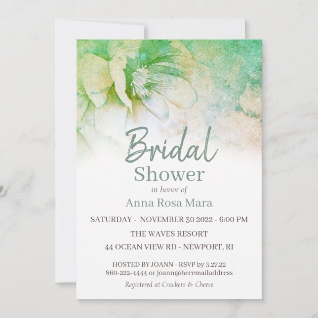 Invitación *~* Elegante Purpurina floral ducha de novia Verde (Anverso)