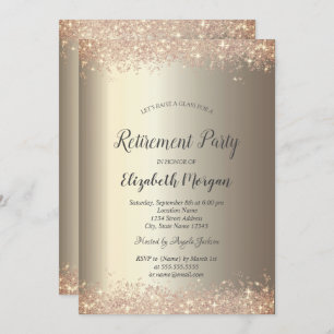 Invitación Elegante Purpurina Fronteriza Retirada de Champagn