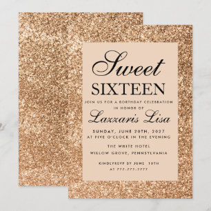 Invitación Elegante Purpurina Girly Sweet 16 cumpleaños
