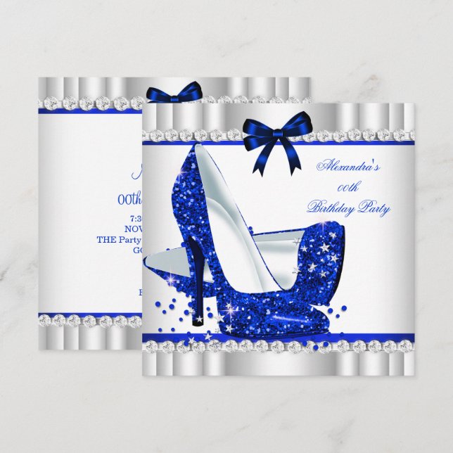 Invitación Elegante Purpurina Glamour azul Techos altos Plata (Anverso / Reverso)
