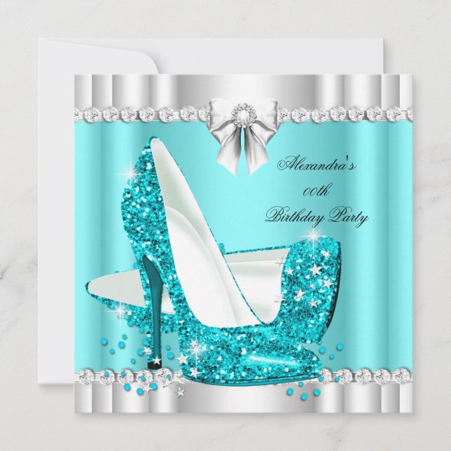 Invitación Elegante Purpurina Glamour azul Verde azulado Hi H (Anverso)