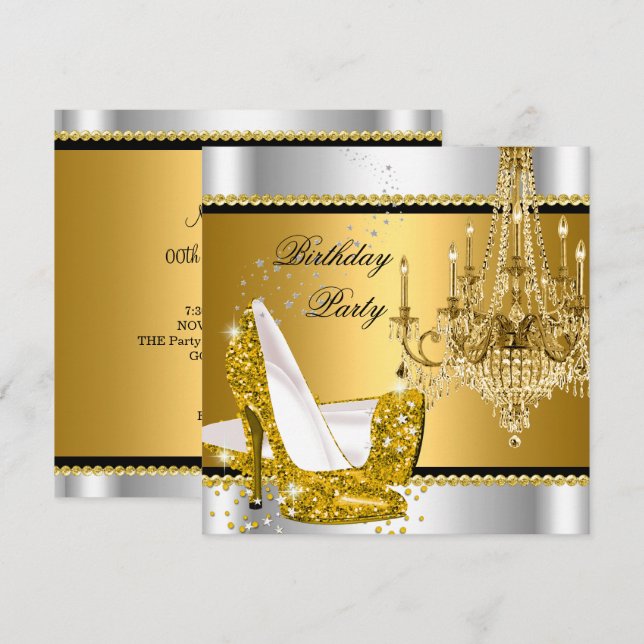 Invitación Elegante Purpurina Glamour Glamour dorado (Anverso / Reverso)