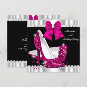 Invitación Elegante Purpurina Glamour rosa profundo tacones a