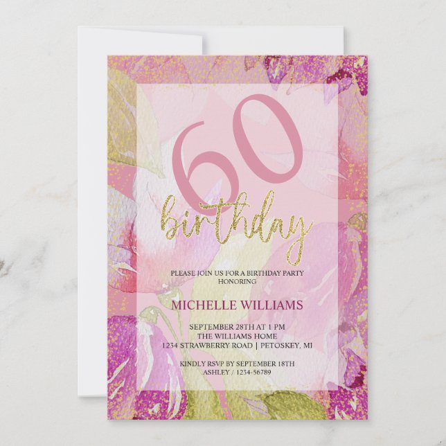 Invitación Elegante Purpurina Gold Caligraphy Cumpleaños (Anverso)