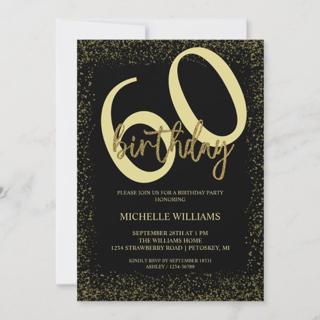 Invitación Elegante Purpurina Gold Caligraphy Cumpleaños (Anverso)