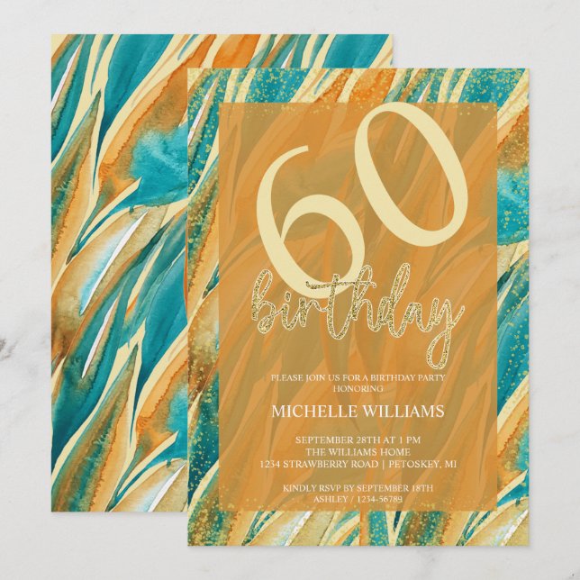 Invitación Elegante Purpurina Gold Caligraphy Cumpleaños (Anverso / Reverso)