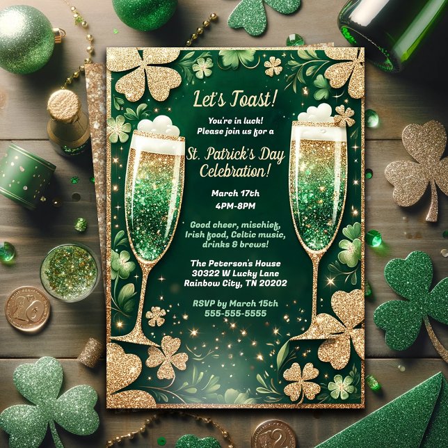 Invitación Elegante Purpurina Gold St. Patrick's Day Fiesta (Subido por el creador)