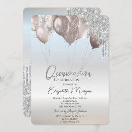 Invitación Elegante Purpurina gotea globos Quinceañera platea