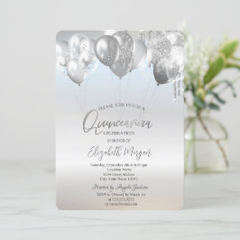 Invitación Elegante Purpurina gotea globos Quinceañera platea