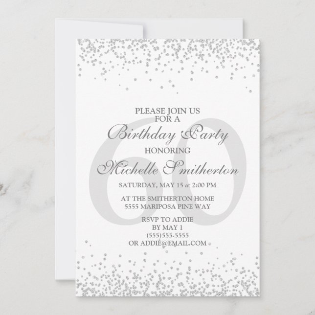 Invitación Elegante Purpurina gris gris plateado blanco 60 cu (Anverso)