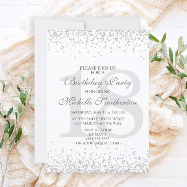 Invitación Elegante Purpurina gris plateado blanco 18 cumplea (Subido por el creador)