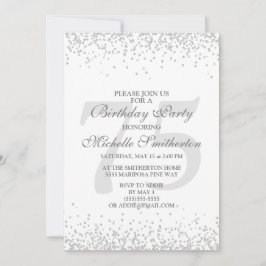 Invitación Elegante Purpurina gris plateado blanco 75º cumple