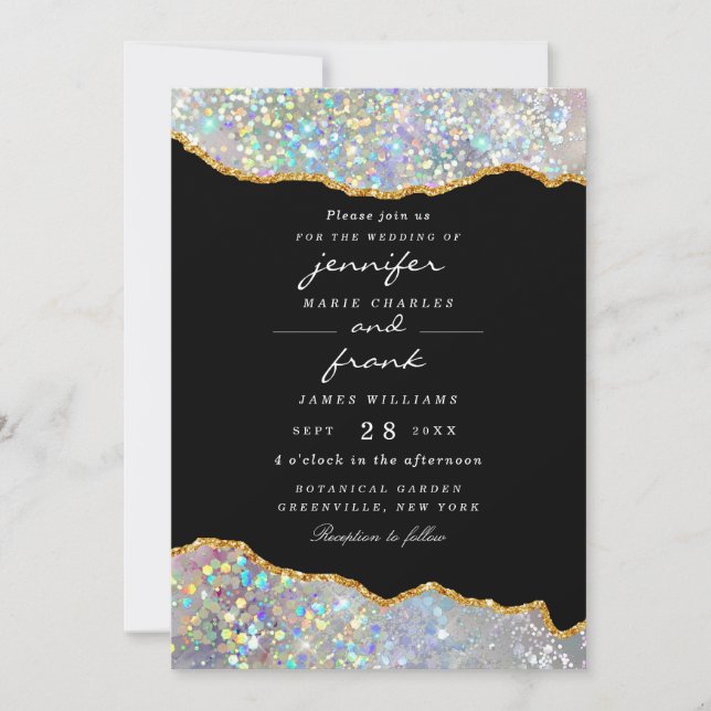 Invitación Elegante Purpurina holográfico espumoso agate negr (Anverso)