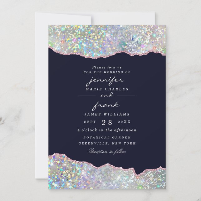 Invitación Elegante Purpurina Holográfico Pastel Agate (Anverso)