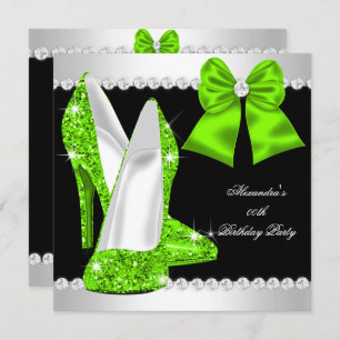Invitación Elegante Purpurina Lime Green High Heels Cumpleaño