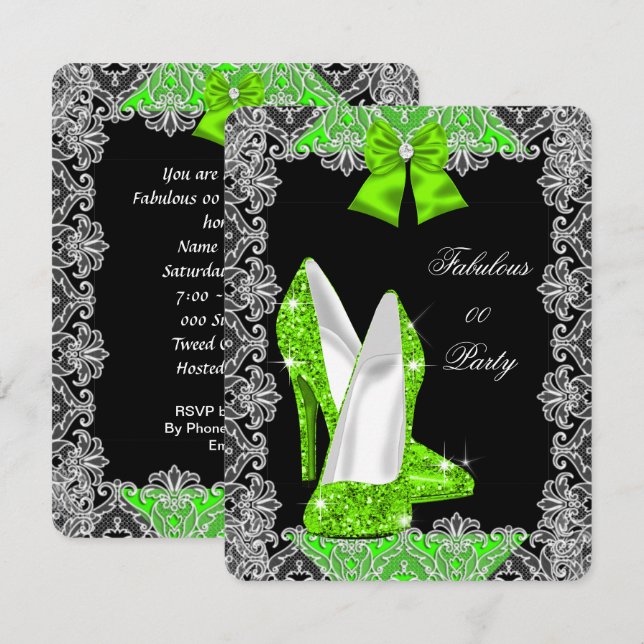 Invitación Elegante Purpurina Lime Green Stiletto Fabuloso Fi (Anverso / Reverso)