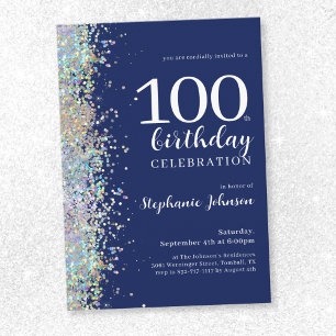 Invitación Elegante Purpurina Marina Azul cumpleaños número 1