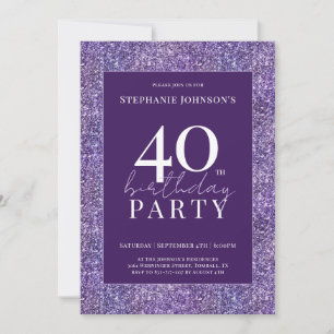 Invitación Elegante Purpurina Morado 40 Fiesta de cumpleaños