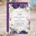 Invitación Elegante Purpurina morado blanco floral 21 cumplea<br><div class="desc">Elegante invitación para fiestas de 21 años para mujeres con flores pintadas a mano en blanco y violeta bonito y hojas verdes con acento de purpurina dorado. Personalizado con un nombre y toda la información de su fiesta. Comuníquese conmigo para obtener ayuda con sus personalizaciones o para solicitar productos adicionales...</div>