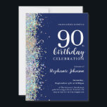 Invitación Elegante Purpurina Navy Blue 90th Birthday Party<br><div class="desc">Elegante Purpurina Navy Blue 90th Birthday Party Invitation. Para una invitación de cumpleaños con un toque de elegancia, este diseño muestra un estilo moderno y sofisticado con la cantidad justa de brillo. La invitación tiene un fondo adornado con elegantes acentos purpurinas que captan la luz de forma bonita. La tipografía...</div>