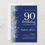 Invitación Elegante Purpurina Navy Blue 90th Birthday Party<br><div class="desc">Elegante Purpurina Navy Blue 90th Birthday Party Invitation. Para una invitación de cumpleaños con un toque de elegancia, este diseño muestra un estilo moderno y sofisticado con la cantidad justa de brillo. La invitación tiene un fondo adornado con elegantes acentos purpurinas que captan la luz de forma bonita. La tipografía...</div>