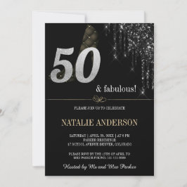 Invitación Elegante Purpurina negro agudo 50