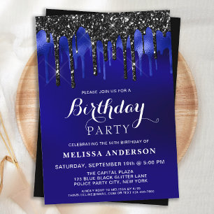 Invitación Elegante Purpurina negro azul delata fiesta de cum