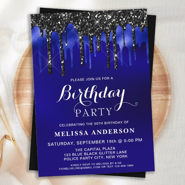 Invitación Elegante Purpurina negro azul delata fiesta de cum (Subido por el creador)