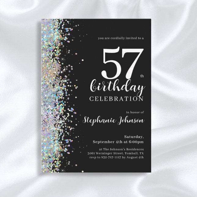Invitación Elegante Purpurina Negro Cualquier fiesta de cumpl (Mockup View)