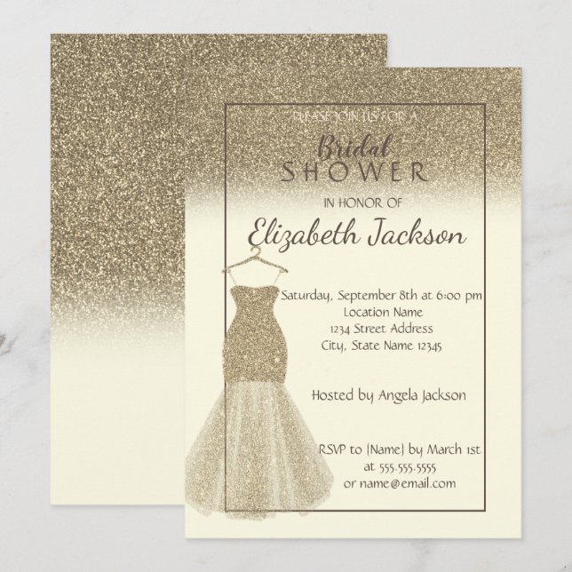 Invitación Elegante Purpurina Ombre , Ducha Nodal Vestido (Anverso / Reverso)