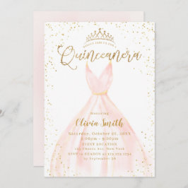 Invitación Elegante purpurina oro y Cenicienta rosa Quinceañe