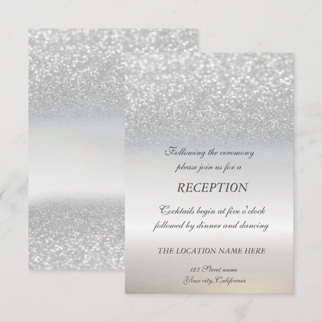 Invitación Elegante Purpurina Plata Bokeh Wedding Recepción (Anverso / Reverso)