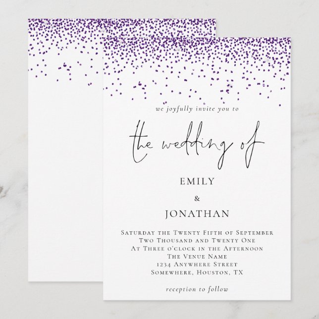 Invitación Elegante Purpurina Plata  Confetti Boda (Anverso / Reverso)