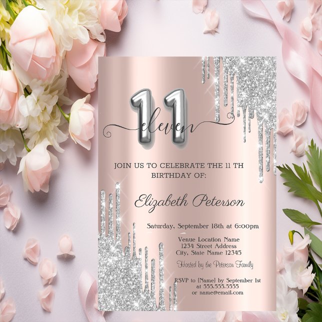 Invitación Elegante Purpurina Plata Drips Rosa Oro 11 (Subido por el creador)