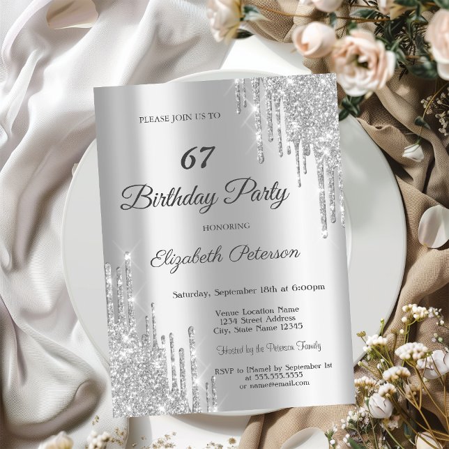 Invitación Elegante Purpurina Plata Dris fiesta de cumpleaños (Subido por el creador)