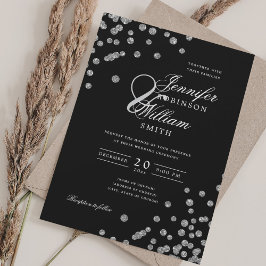Invitación Elegante Purpurina plateado Confetti negro