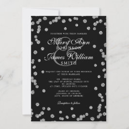 Invitación Elegante Purpurina plateado Confetti negro