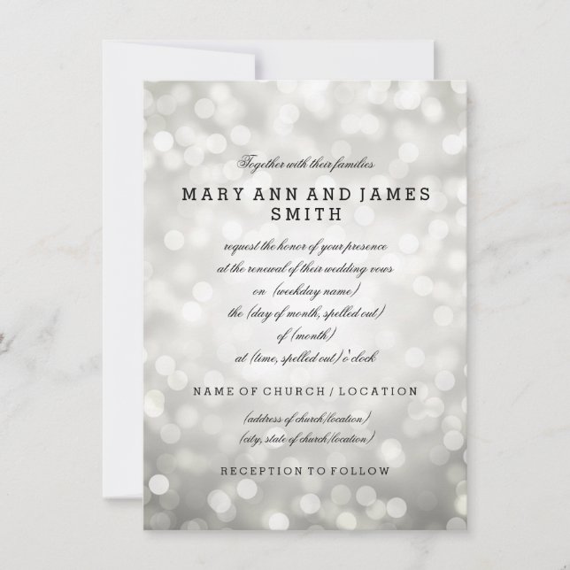 Invitación Elegante Purpurina plateado de Vow Renewal (Anverso)