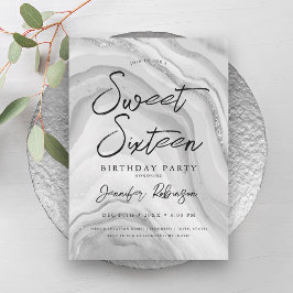 Invitación Elegante Purpurina plateado Moda Marble Glam Sweet