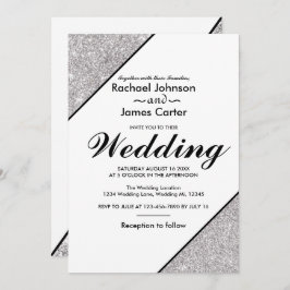 Invitación Elegante purpurina plateado moderno de fondo blanc