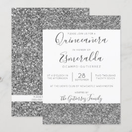 Invitación Elegante Purpurina plateado Sparkle Quinceanera