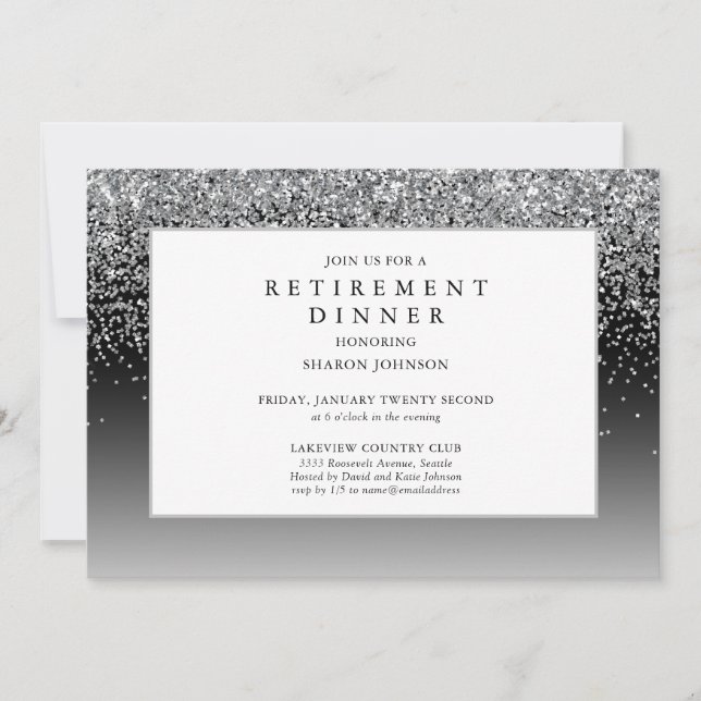 Invitación Elegante Purpurina plateado Sparkle Retirement Inv (Anverso)