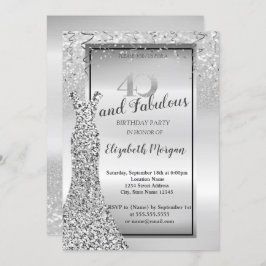 Invitación Elegante Purpurina plateado vestido Fiesta de cump